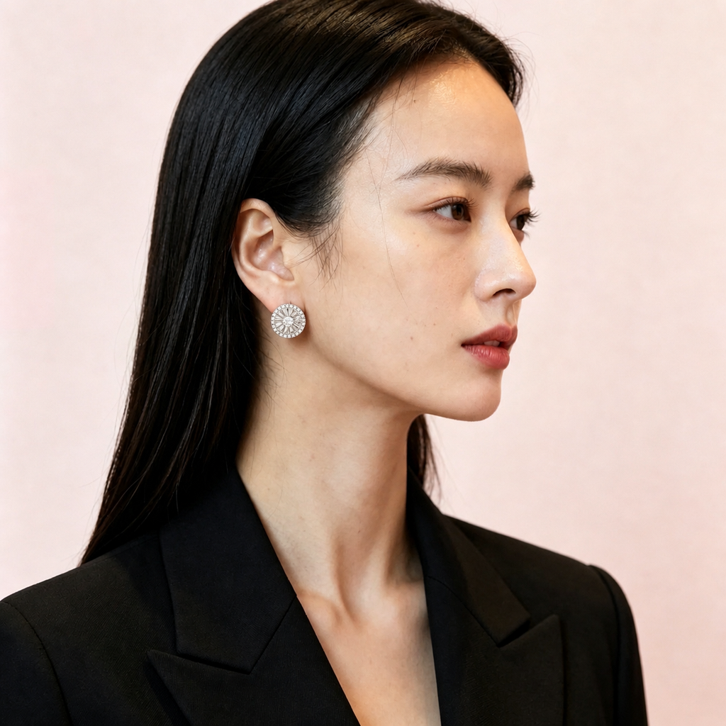 Silver Crystal Stud Earrings