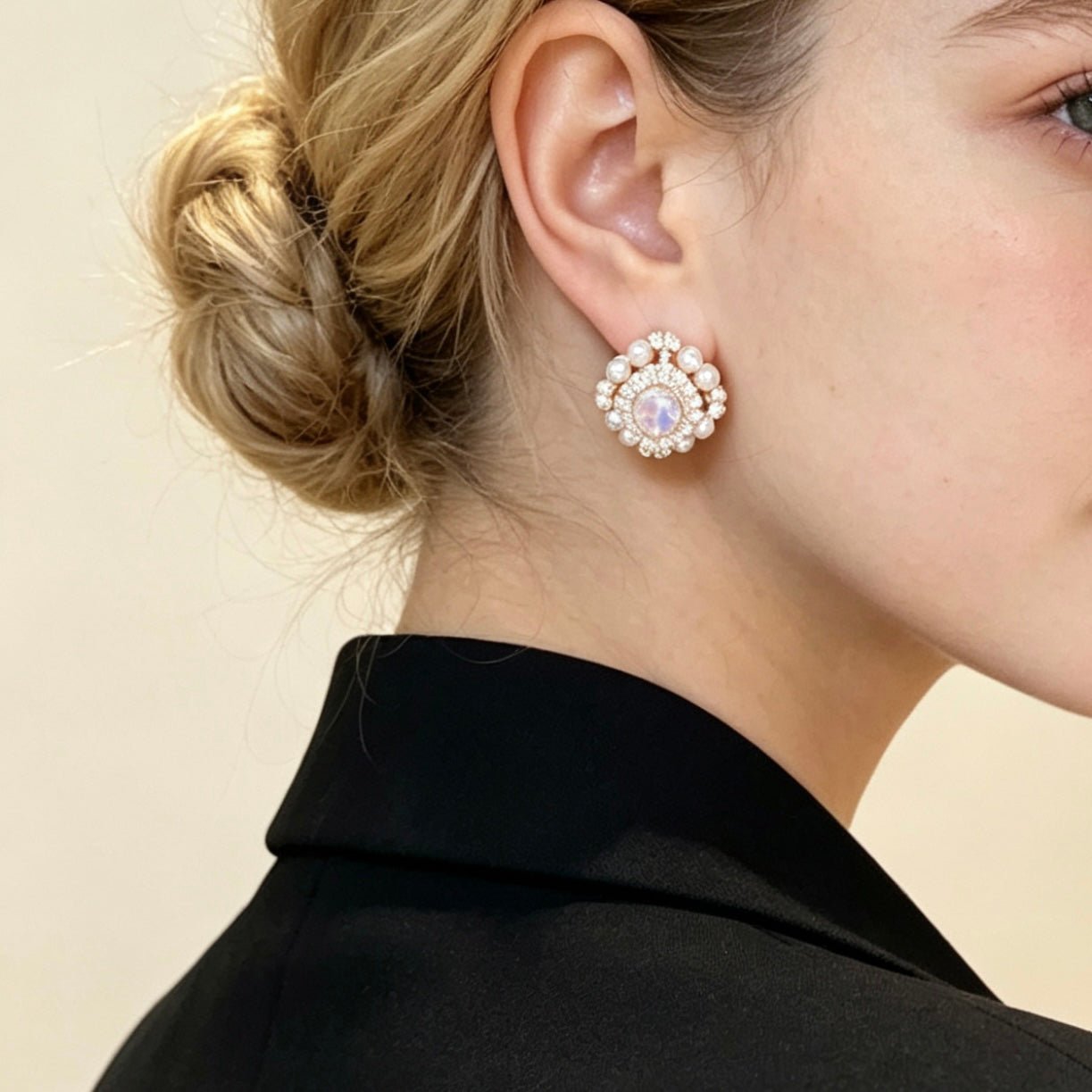 Modern Vintage Geometric Pearl Studs