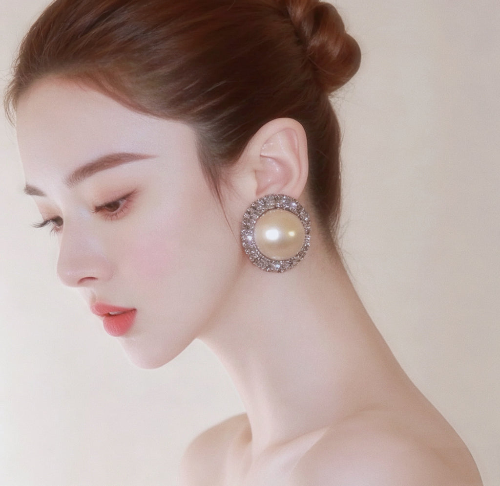 Aura Pearl & Pavé Earrings - Large