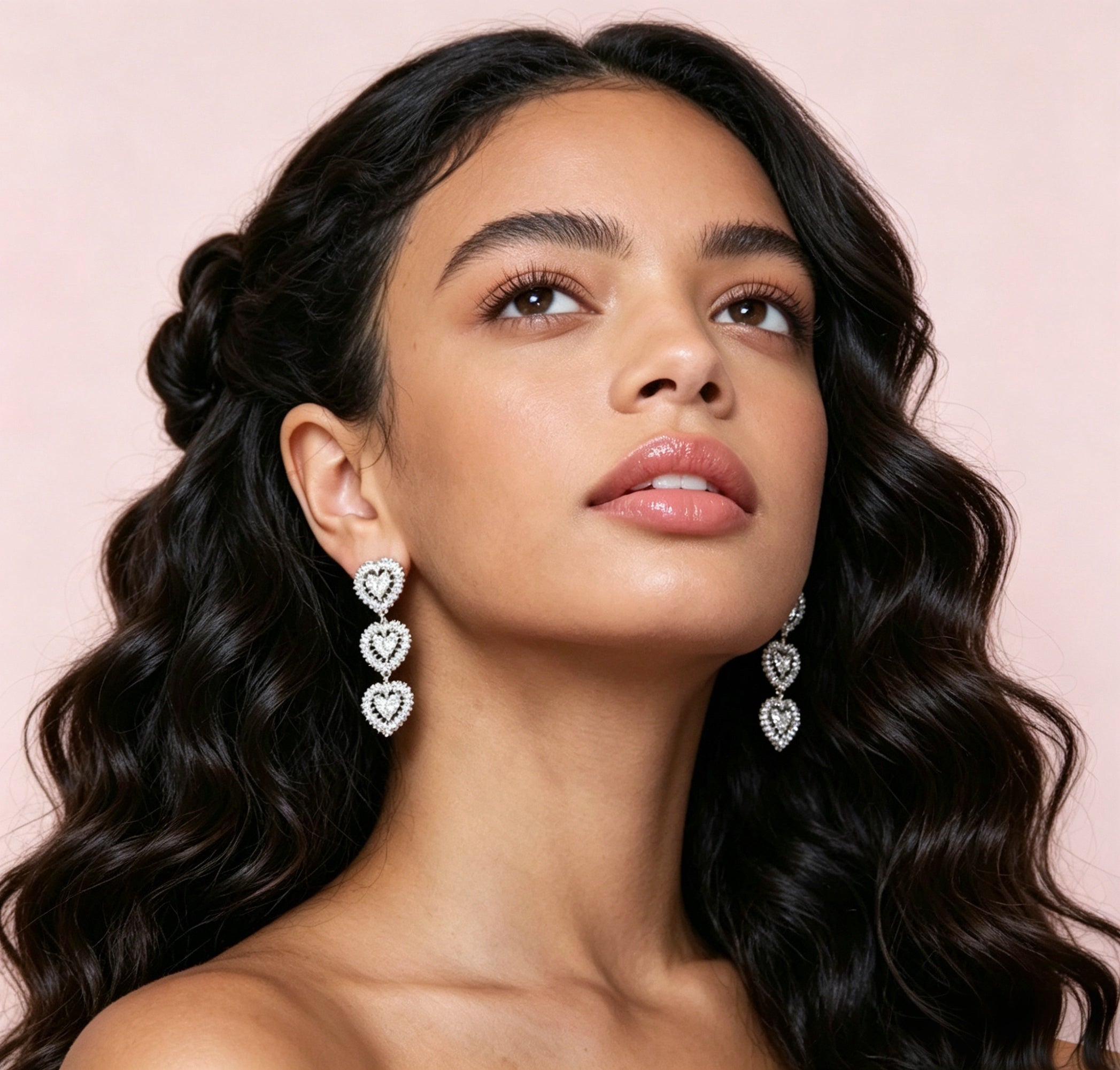 Triple Heart Drop Earrings