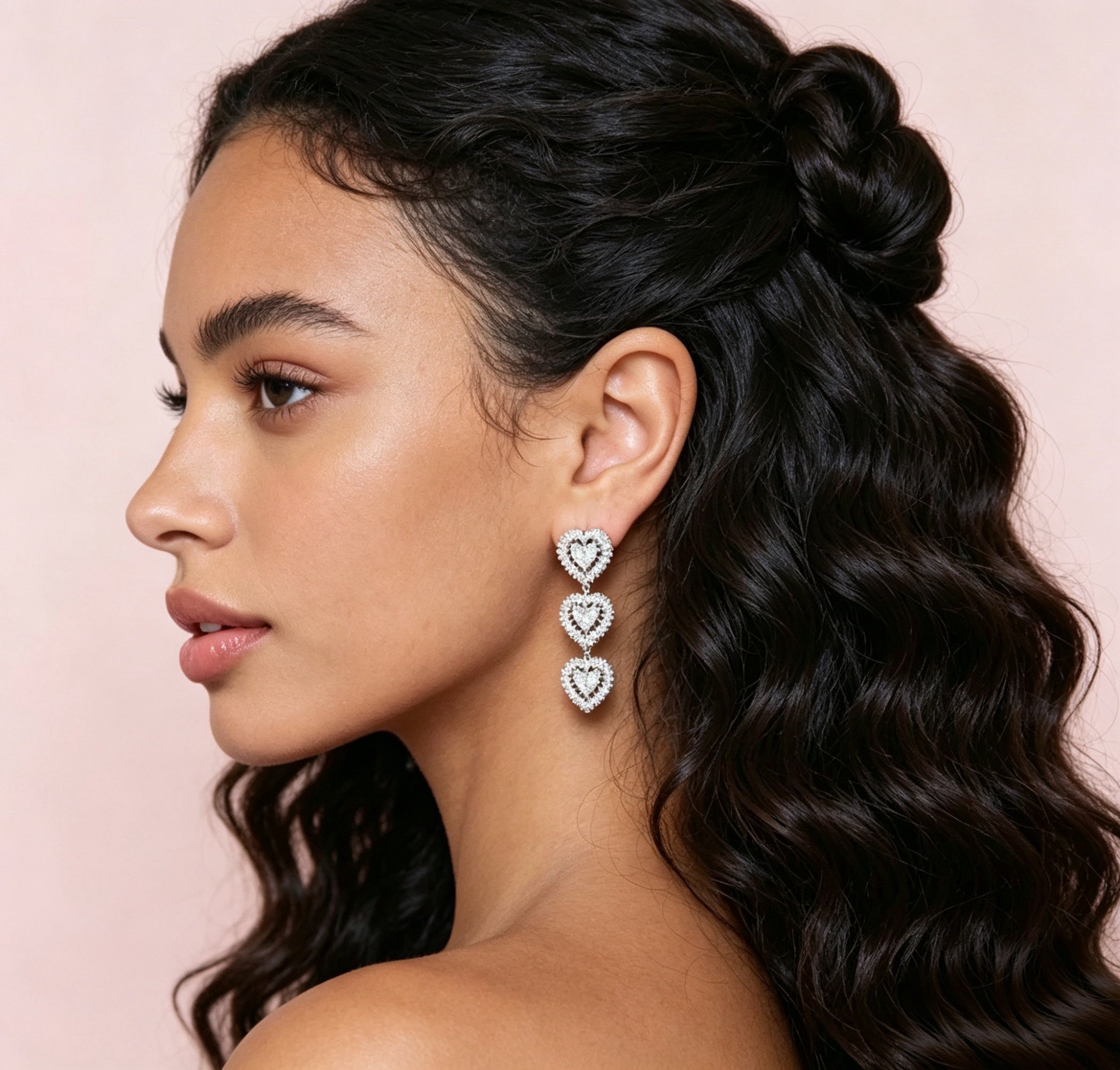 Triple Heart Drop Earrings