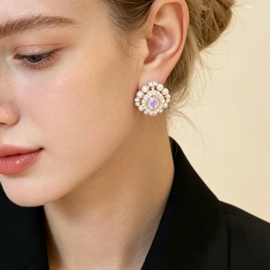 Modern Vintage Geometric Pearl Studs
